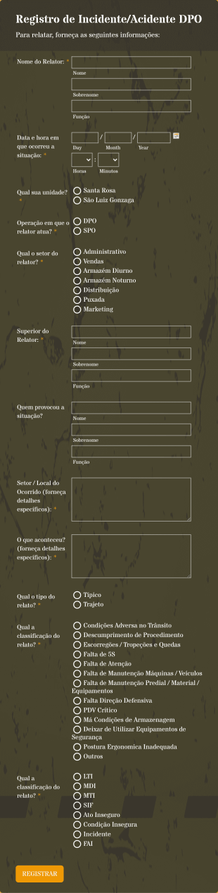 Registro De Incidente/Acidente De Trabalho Form Template