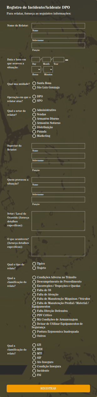 Registro De Incidente/Acidente De Trabalho