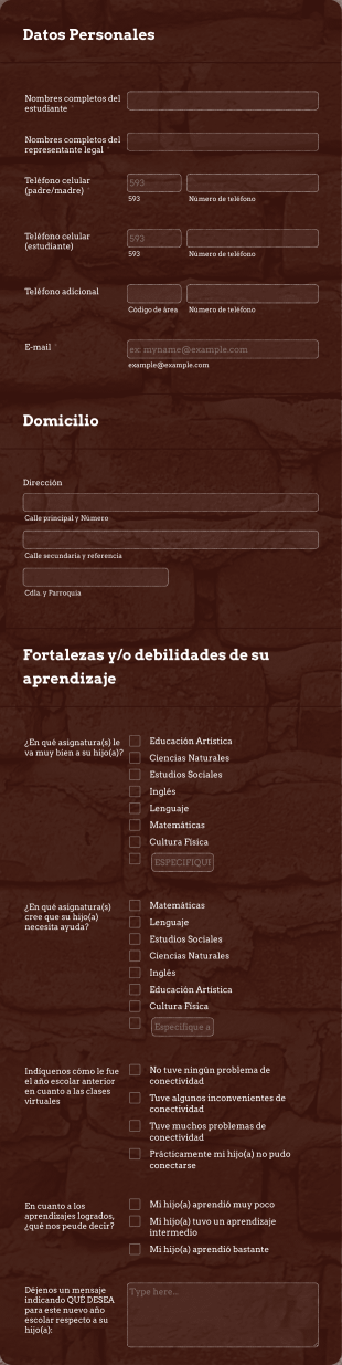 Registro De Información Estudiantil Form Template