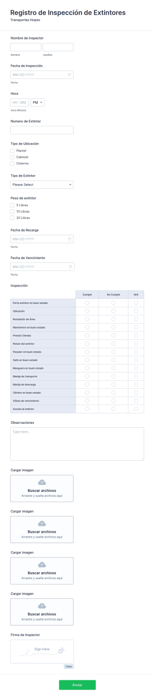 Registro De Inspección De Extintores