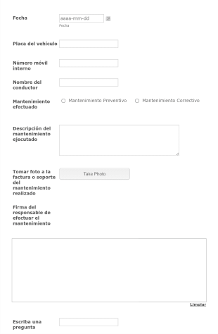 Registro De Mantenimiento De Vehículo En Taller Form Template