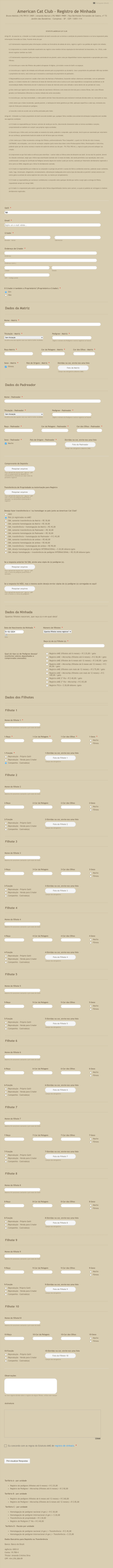 Registro De Ninhada American Cat Club Form Template
