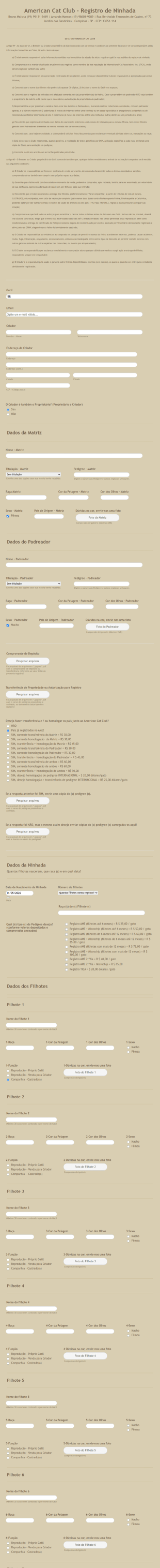 Registro De Ninhada American Cat Club