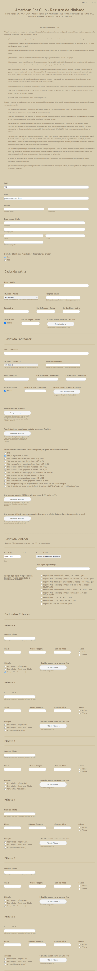 Registro De Ninhada American Cat Club Form Template