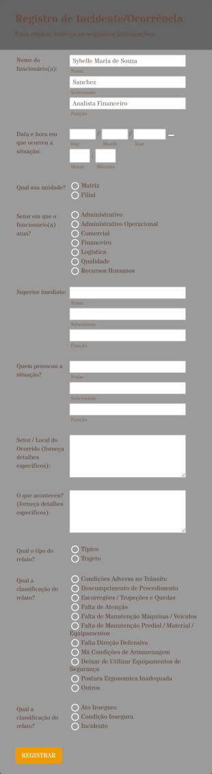 Registro De Ocorrência/Incidente Form Template