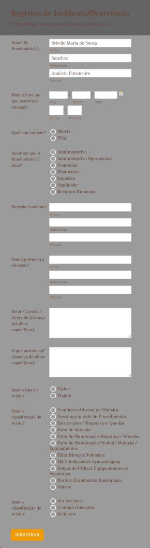 Registro De Ocorrência/Incidente Form Template