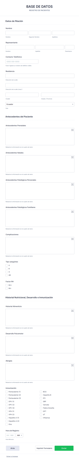 Formulario De Registro De Pacientes Y Control De Vacunación