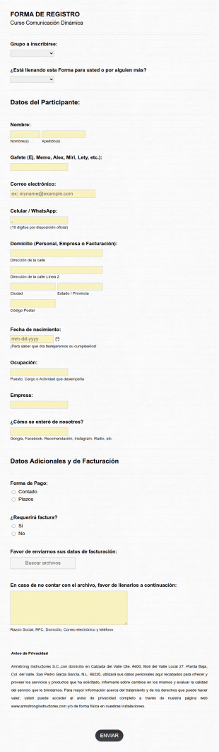 ARMSTRONG Registro De Participantes Curso De Comunicación Dinámica