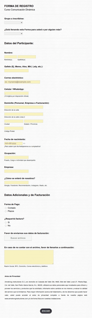 ARMSTRONG Registro De Participantes Curso De Comunicación Dinámica