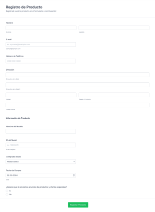 Registro De Producto Form Template