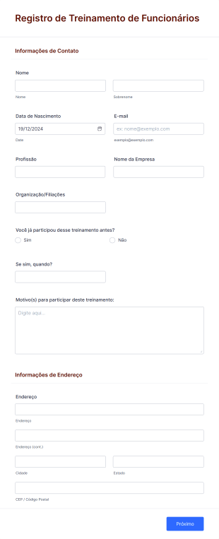 Registro De Treinamento De Funcionários Form Template