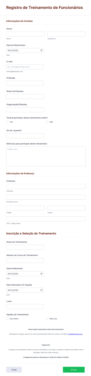 Registro De Treinamento De Funcionários