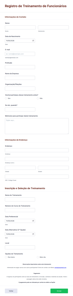 Registro De Treinamento De Funcionários