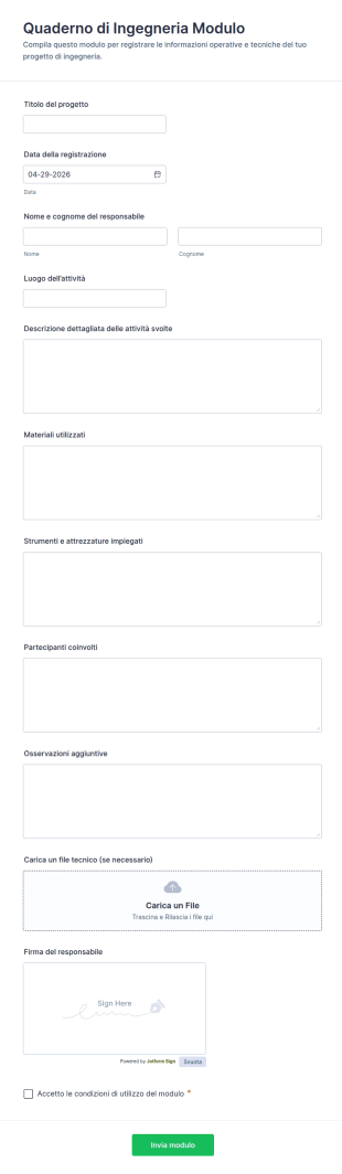 Registro Del Taccuino Tecnico Form