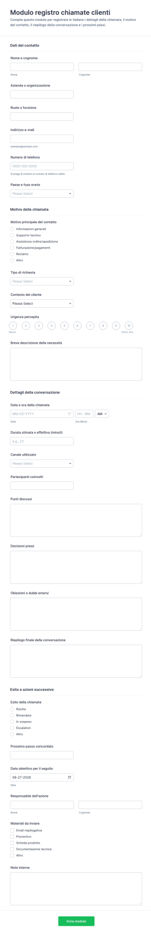 Registro Delle Chiamate Con Il Cliente