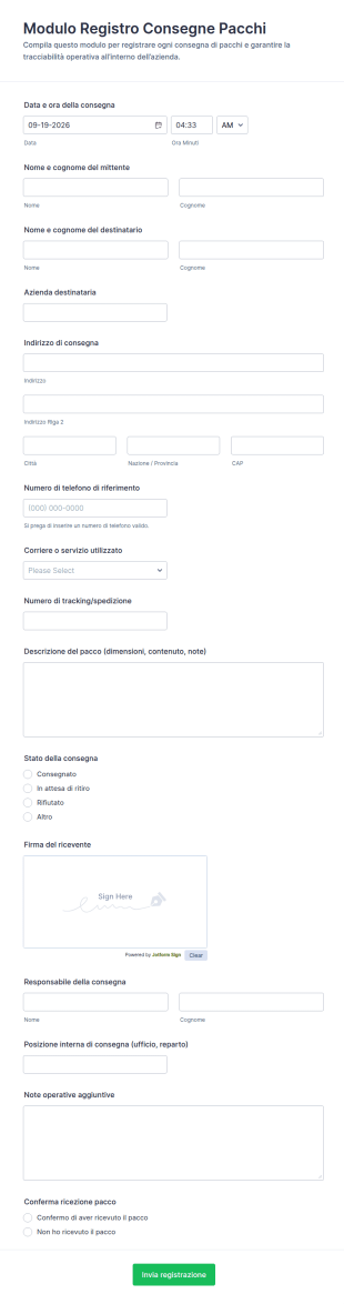Registro Delle Consegne Di Pacchi