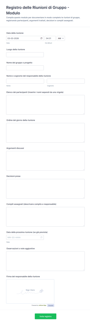 Registro Delle Riunioni Di Gruppo Modulo