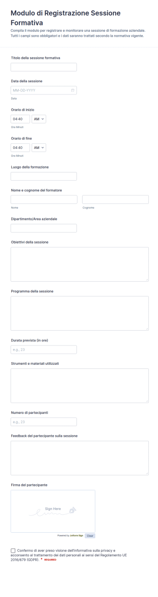 Registro Delle Sessioni Di Formazione