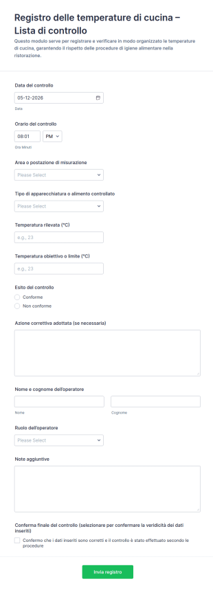 Registro Delle Temperature In Cucina Modulo