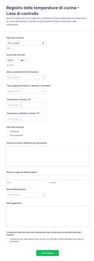 Registro Delle Temperature In Cucina Modulo