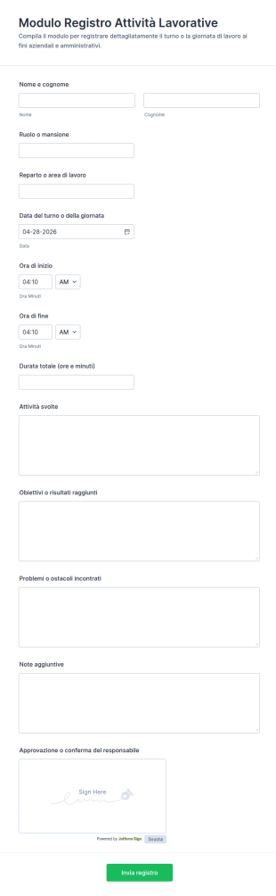 Registro Di Lavoro Standard