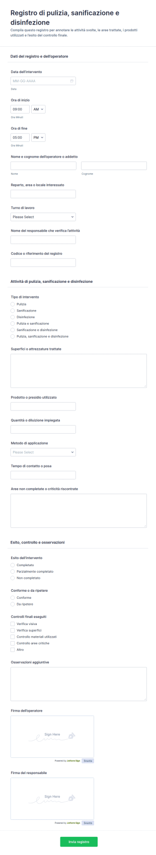 Registro Di Pulizia E Disinfezione Modulo