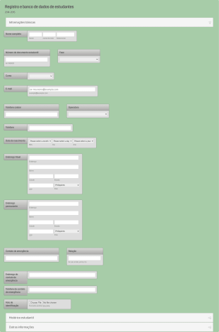 Registro E Banco De Dados De Estudantes Form Template
