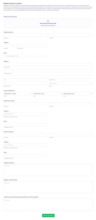 Registro Grupo De Jóvenes Form Template