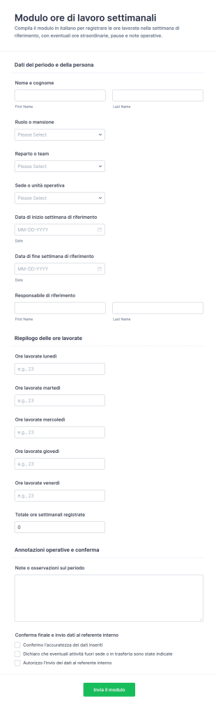 Registro Ore Di Lavoro Settimanale