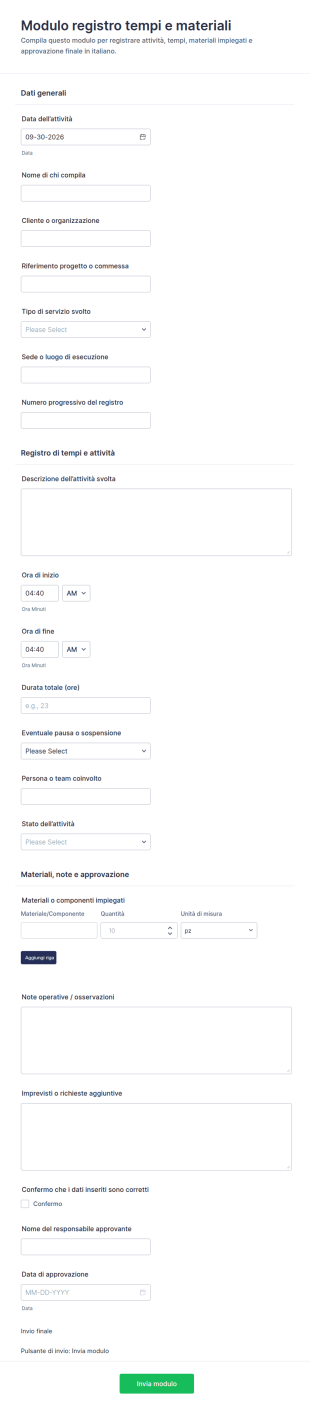 Registro Ore E Materiali