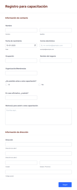 Registro Para Capacitación Form Template