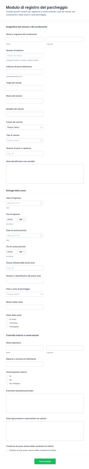 Registro Parcheggio Veicoli