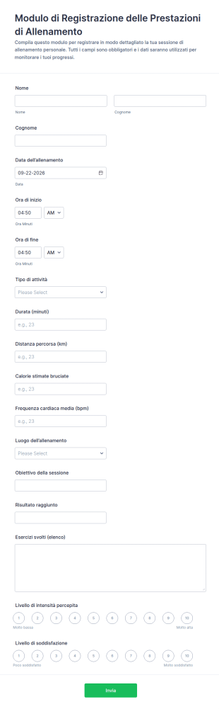 Registro Personale Allenamento Form