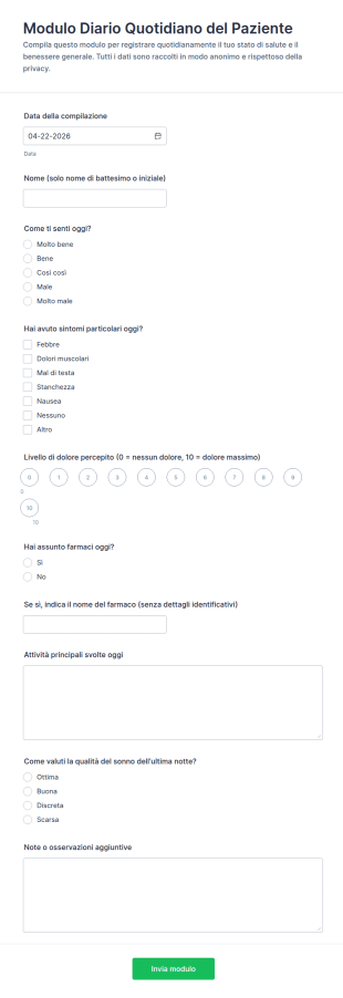 Registro Quotidiano Del Paziente Modulo