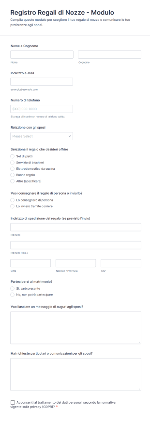 Registro Regali Di Nozze Modulo