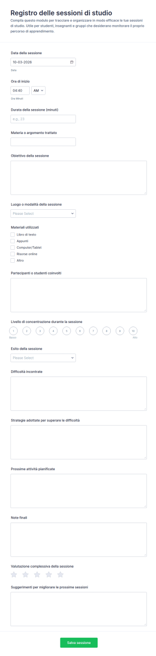 Registro Sessioni Di Studio