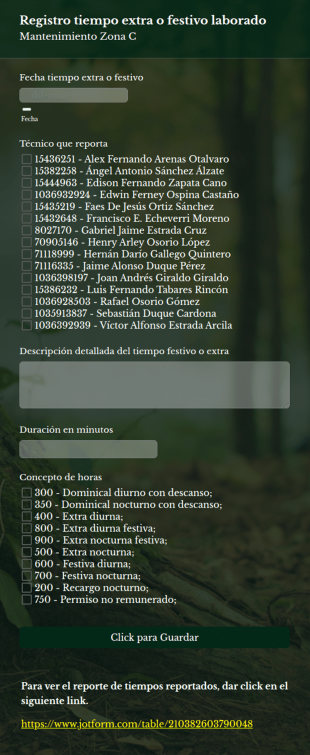 Registro Tiempo Extra O Festivo Laborado