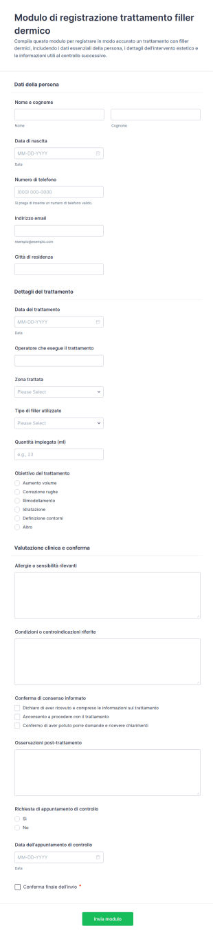 Registro Trattamenti Con Filler Dermici