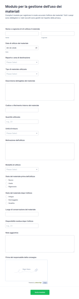 Registro Utilizzo Materiali