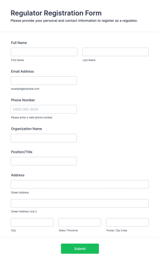 Regulator Registration Form Template