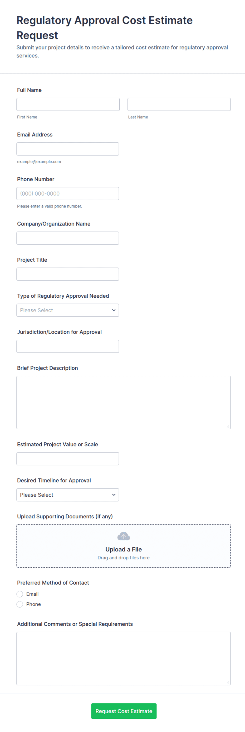 requisition approval processing by cost, commodity... Regulatory Approval Cost Estimate Request Form Template | Jotform