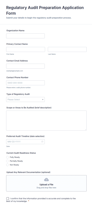 Regulatory Audit Preparation Application Form Template
