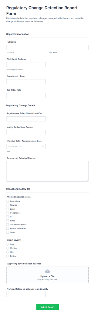 Regulatory Change Detection Report Form Template