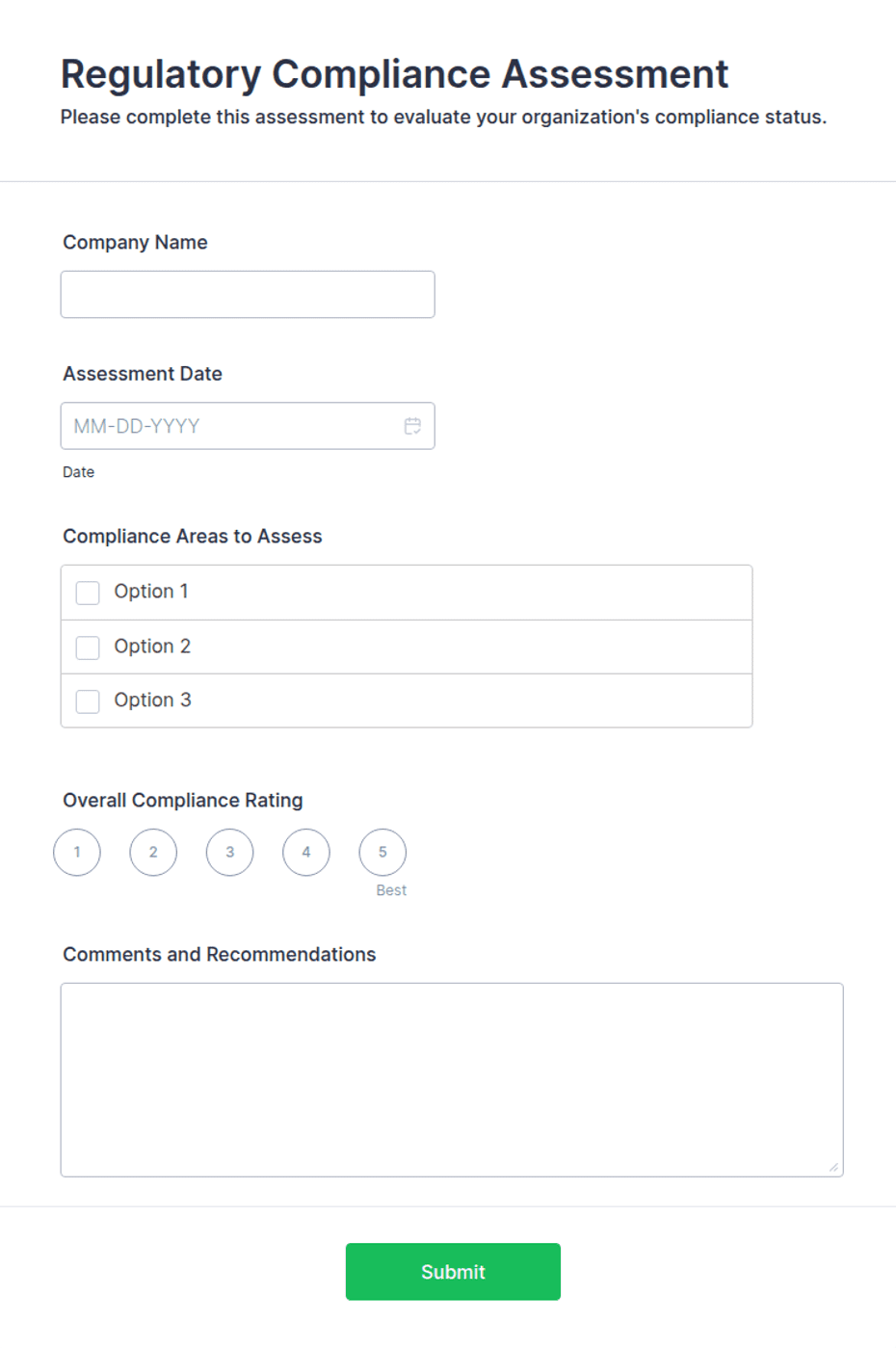 Regulator Form Regulatory Compliance Assessment Form Template | Jotform