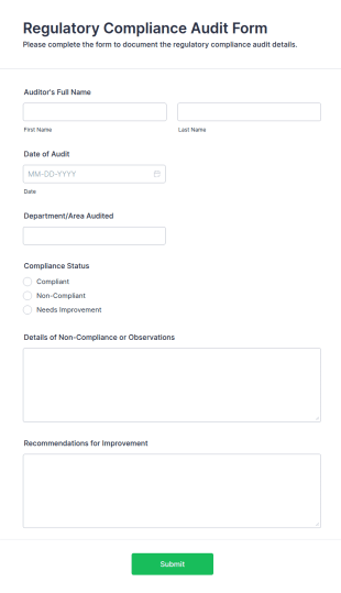 Regulatory Compliance Audit Form Template