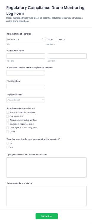 Regulatory Compliance Drone Monitoring Log Form Template