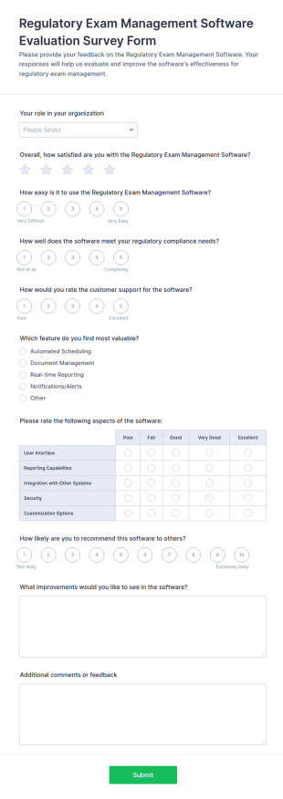 Regulatory Exam Management Software Evaluation Survey Form Template