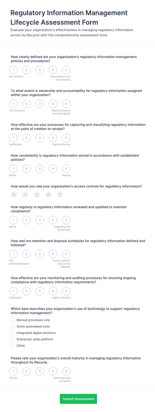 Regulatory Information Management Lifecycle Assessment Form Template