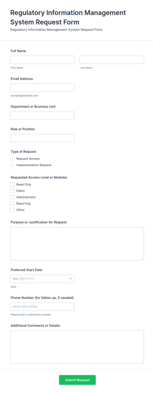 Regulatory Information Management System Request Form Template