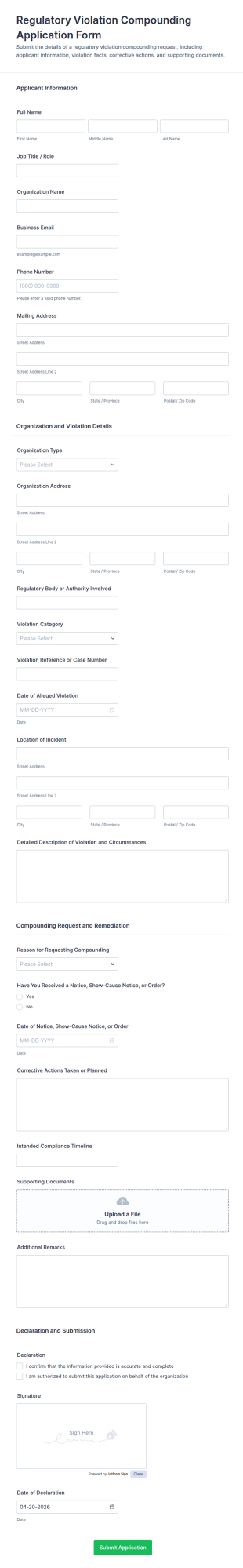 Regulatory Violation Compounding Application Form Template